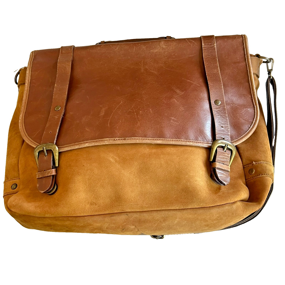 Unisex Brown Genuine Leather Crossbody Messenger Saddle Bag